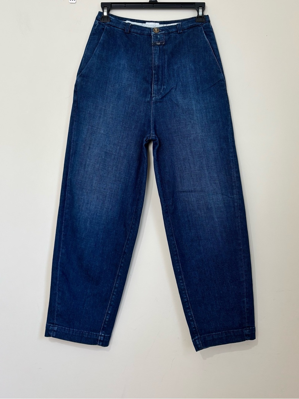 Closed Italy organic cotton high rise barrel leg denim blue crop western Jeans